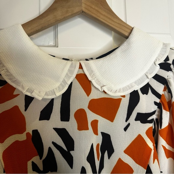 French Connection Vibrant Orange and Black Long Sleeve Dress 6 - Picture 4 of 9